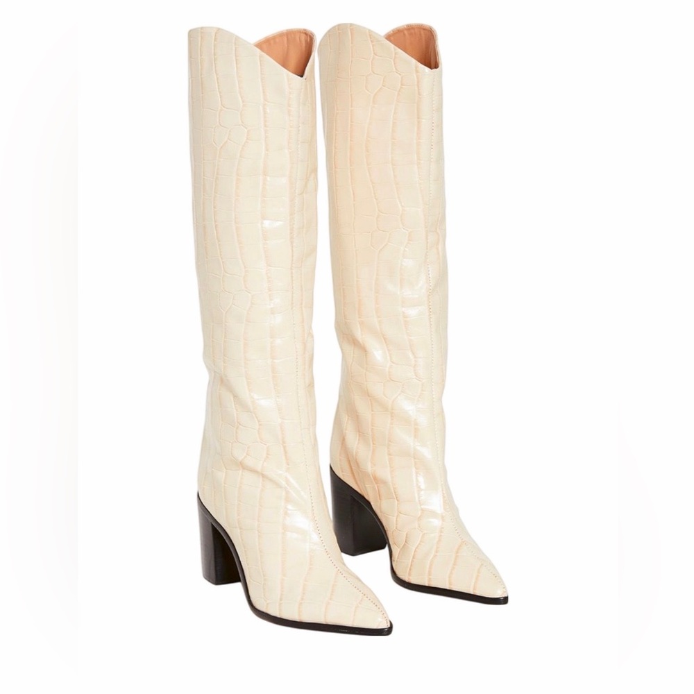 SCHUTZ Maryana Ivory Croc-Embossed Heeled Boots